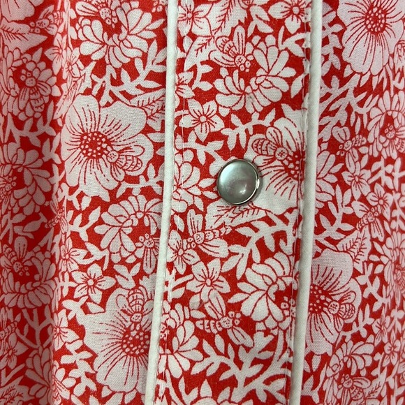 VINTAGE Floral Snap Up House Dress, House Coat, Robe, Mumu Red & White Womens S - Picture 5 of 7